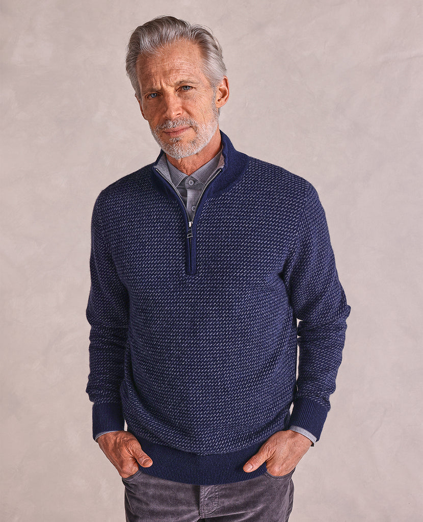 The Adler Cashmere 1/4 Zip Sweater Navy/Grey Rye 51