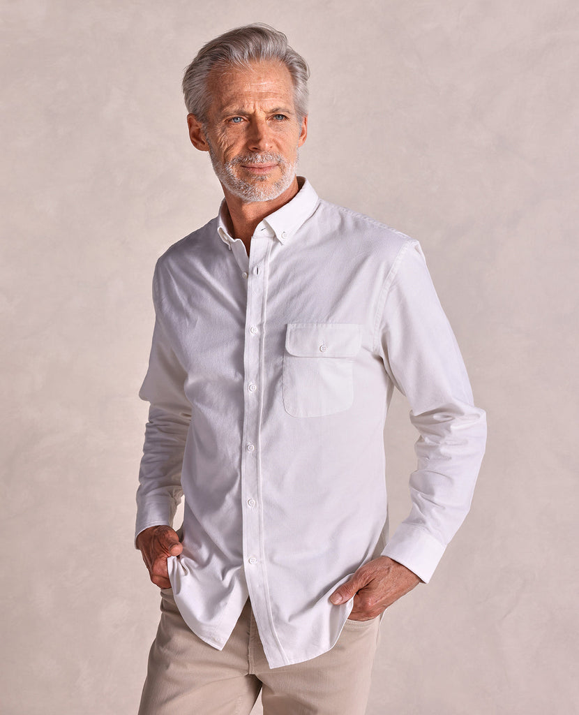 The Dean BD - LS Fine Corduroy Shirt - Ecru