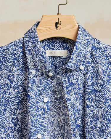 The Dean - BD Cutaway Shirt SS - Navy/White Leaves Print