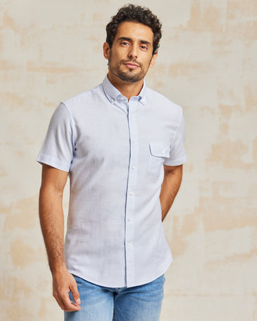 The Dean - BD Cutaway Cotton Linen SS - Blue