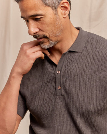 The Travis - Supima Cotton Rib Knit SS Polo - Charcoal