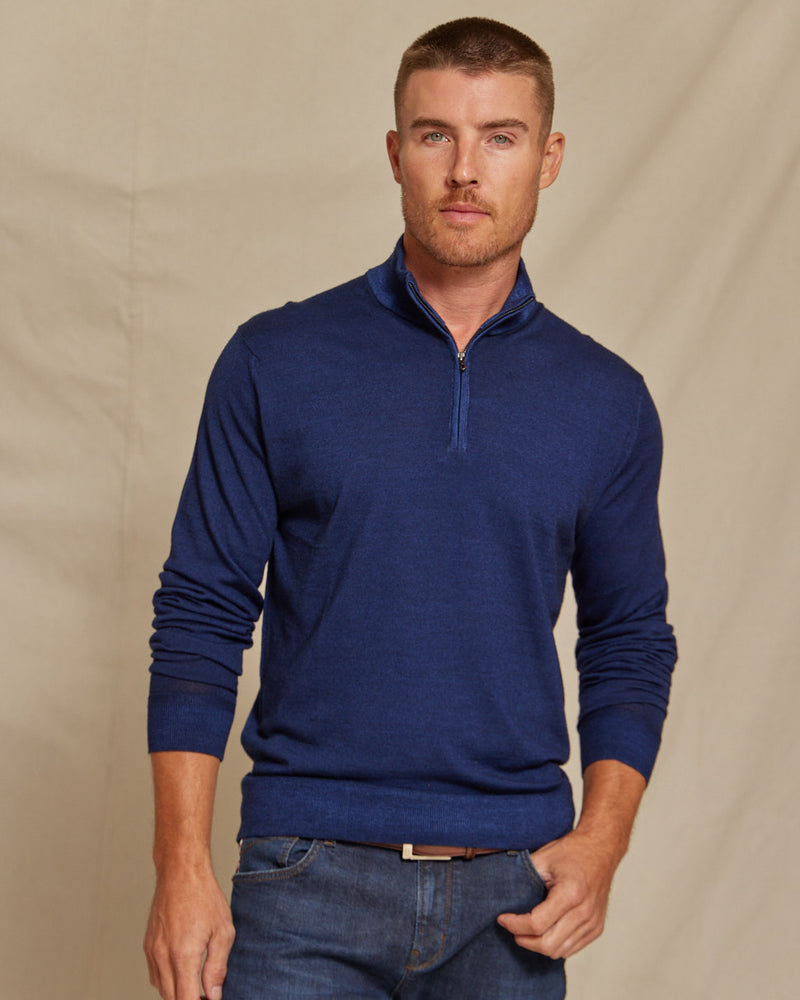 The Archer LS Lightweight MERINOmax 1 4 Zip Sweater Navy Rye 51