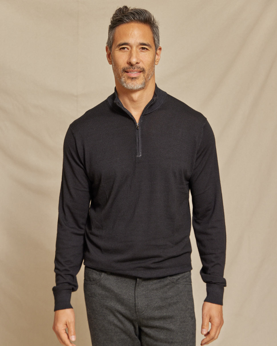 The Archer - LS Lightweight MERINOmax 1/4 Zip Sweater - Black