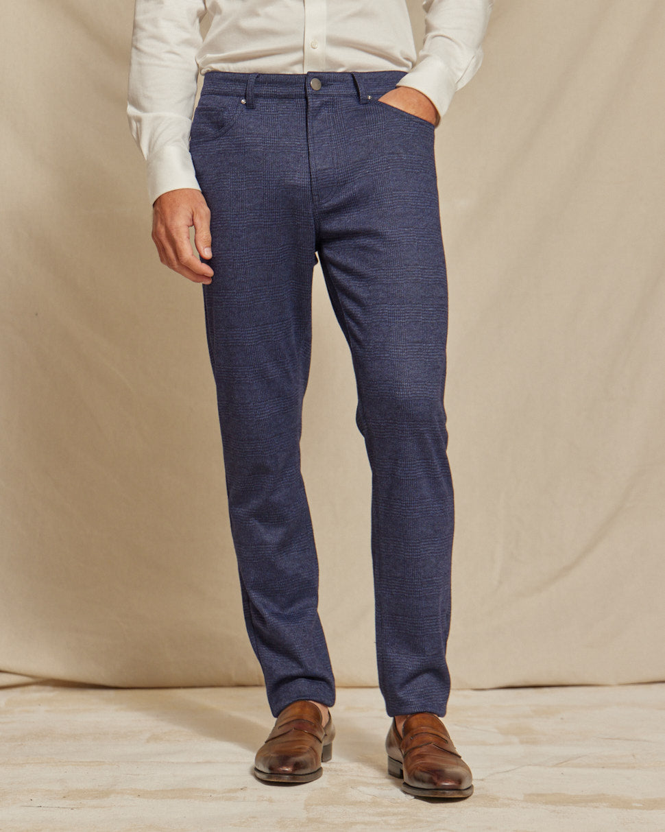 R51 Pant - Brushed Knit 5-Pocket Check - Navy Heather