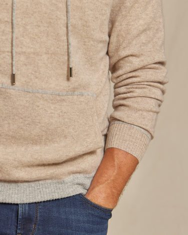 The Kinsley - Two Tone Cashmere Hoodie - Oatmeal/Grey