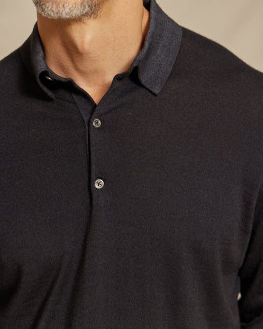 The Harrison - LS Lightweight MERINOmax Polo - Black
