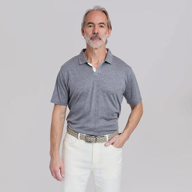 The Everett - Double Placket Johnny Collar Polo - Grey/White