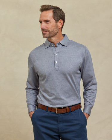The Oliver - 3BTN Knit Pique LS Polo - Navy
