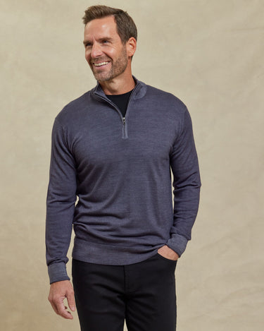 The Archer - LS Lightweight MERINOmax 1/4 Zip Sweater - Steel