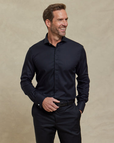 The Dalton - Fly Front Formal Shirt - Black