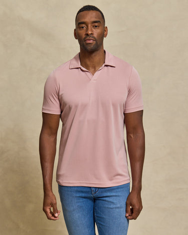 The Aston - Pique Double Knit SS Johnny Collar Polo - Rosewood