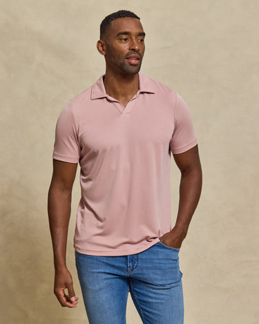 The Aston - Pique Double Knit SS Johnny Collar Polo - Rosewood