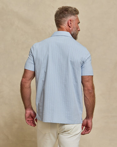 The Bodhi - Stretch Seersucker Cabana Shirt - Baby Blue Stripe
