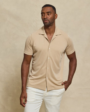 The Brody - Double Knit SS Cabana Shirt - Sahara