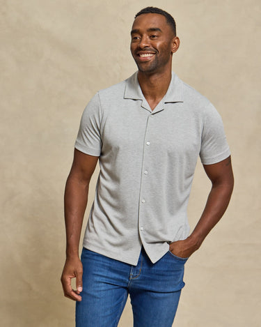 The Brody - Double Knit SS Cabana Shirt - Heather Grey