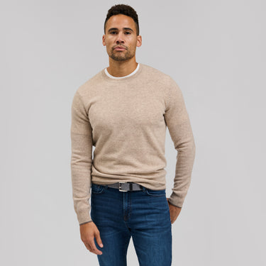 The Walker - Cashmere Crew Neck Sweater w/Tipping - Oatmeal / Brown