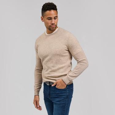 The Walker - Cashmere Crew Neck Sweater w/Tipping - Oatmeal / Brown