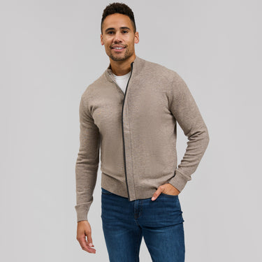 The Rafael -  Merino / Cashmere Full Zip - Tan