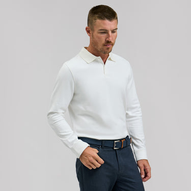 The Braden - Tech Wool Long Sleeve Polo - White