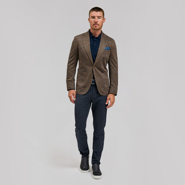 The West - Italian Jersey Knit Soft Jacket - Gold/Navy Houndstooth - Rye 51