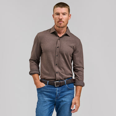 The Claude - Heather Tech Button Down - Barnwood
