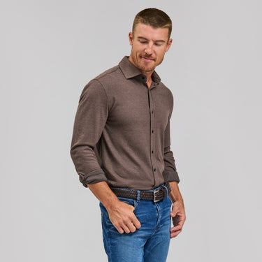 The Claude - Heather Tech Button Down - Barnwood