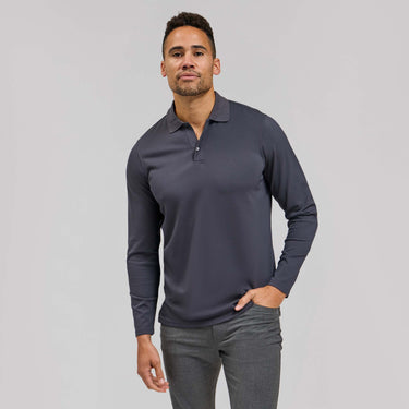 The Holden - Stone Washed Double Knit LS Polo - Charcoal