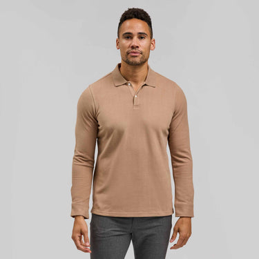 The Braden - Tech Wool Long Sleeve Polo - Bisque