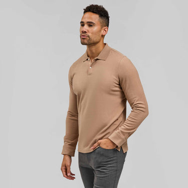 The Braden - Tech Wool Long Sleeve Polo - Bisque