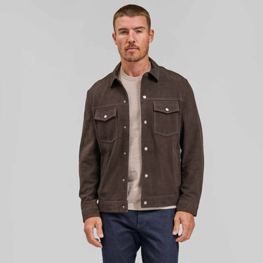 The Strauss - Suede Trucker Jacket - Chocolate Brown