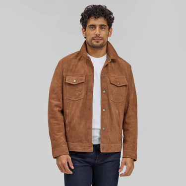 The Strauss - Suede Trucker Jacket - Saddle