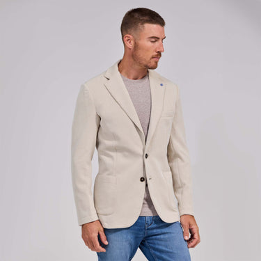 The Luca - Knit Pique Soft Jacket - White/Taupe
