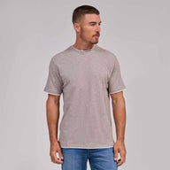 The Luxe Supima - Heather Double Trim Tee - Taupe/White