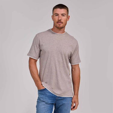 The Luxe Supima - Heather Double Trim Tee - Taupe/White
