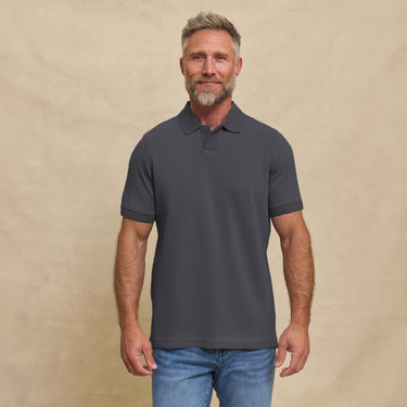 The Yates - Sand Washed Double Knit SS Polo - Charcoal