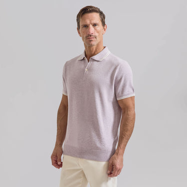 The Thomas - Cotton/Cashmere Polo w/ Collar Tipping - Lavender/Off White