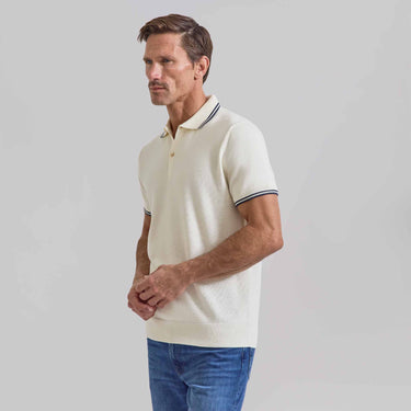 The Thomas - Cotton/Cashmere Polo w/ Collar Tipping - Off White/Navy