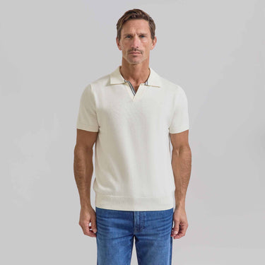 The William - Cotton/Cashmere Johnny Collar Polo - Off White/Heather Grey