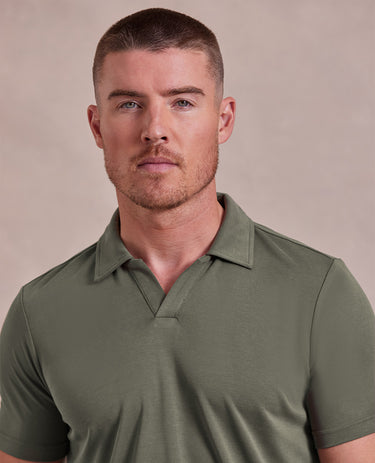 The Aston - Pique Double Knit SS Johnny Collar Polo - Olive