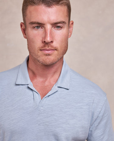 The Brady - Distressed SS Polo - Pale Blue