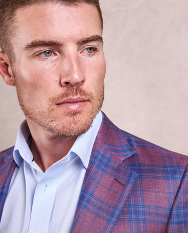 The Carter - Iconic Double Windowpane Check Sport Coat - Muted Red/Navy