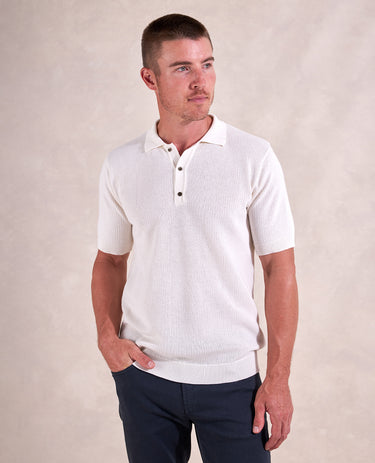 The Travis - Supima Cotton Rib Knit SS Polo - Bone
