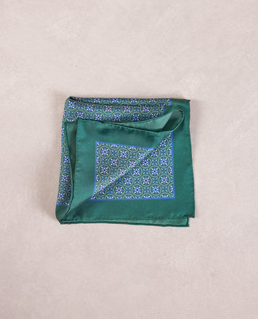 The Silk Pocket Square - Green Geo