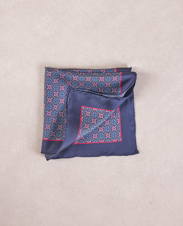 The Silk Pocket Square - Navy Geo