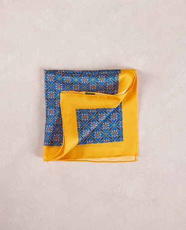 The Silk Pocket Square - Double Face - Yellow Geo