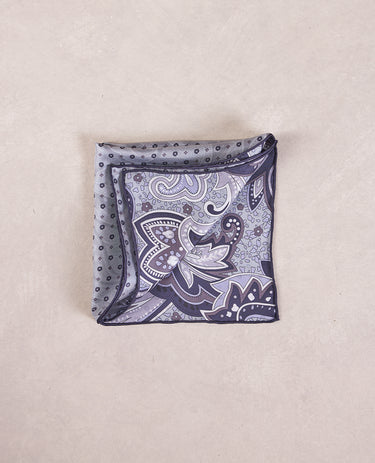 The Silk Pocket Square - Double Face - Lavender Grey Paisley / Dot
