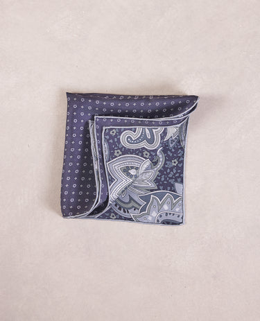 The Silk Pocket Square - Double Face - Taupe Lavender Paisley / Dot