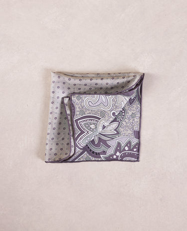 The Silk Pocket Square - Double Face - Green Purple Paisley Dot