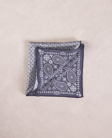 The Silk Pocket Square - Double Face - Navy Bandana / Micro Dot
