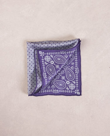 The Silk Pocket Square - Double Face - Purple Bandana / Micro Dot